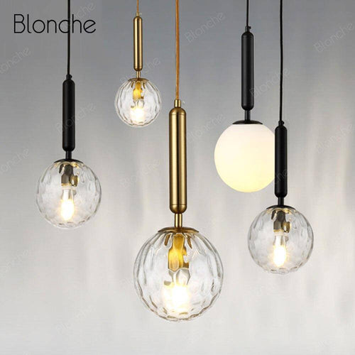 Suspension design LED avec tube en acier et sphère en verre Luxury - vue 4 sur 8