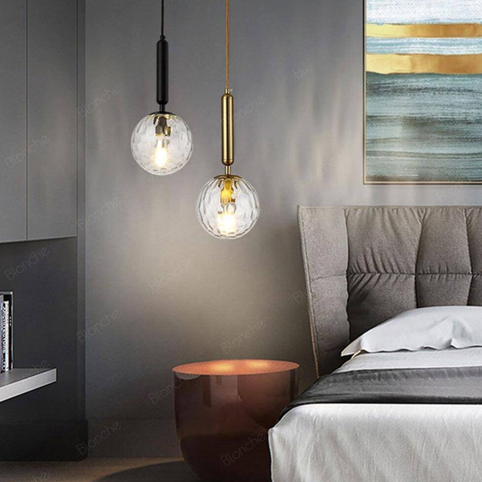 Suspension design LED avec tube en acier et sphère en verre Luxury - vue 4 sur 8