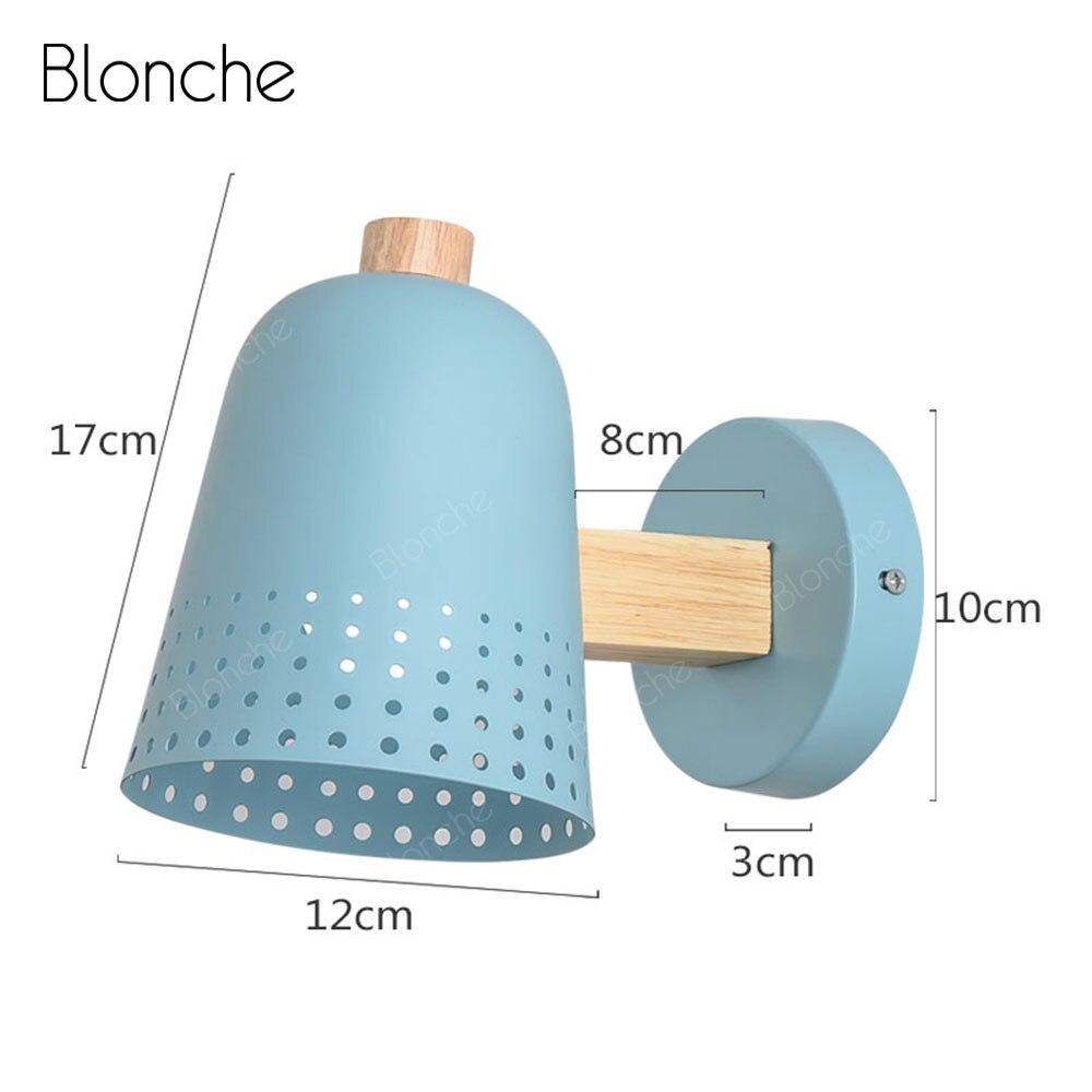 Applique murale moderne LED en bois avec abat-jour bleu Nordic - vue 3 sur 3