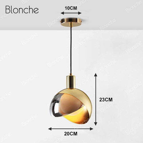 Suspension design LED avec abat-jour arrondi doré Loft - vue 7 sur 7