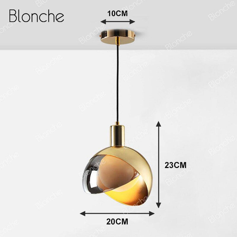 Suspension design LED avec abat-jour arrondi doré Loft
