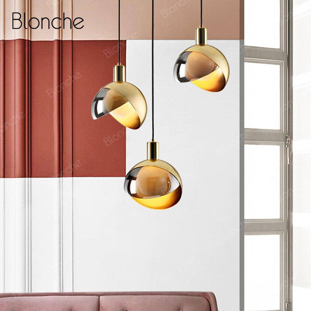 Suspension design LED avec abat-jour arrondi doré Loft - vue 2 sur 7