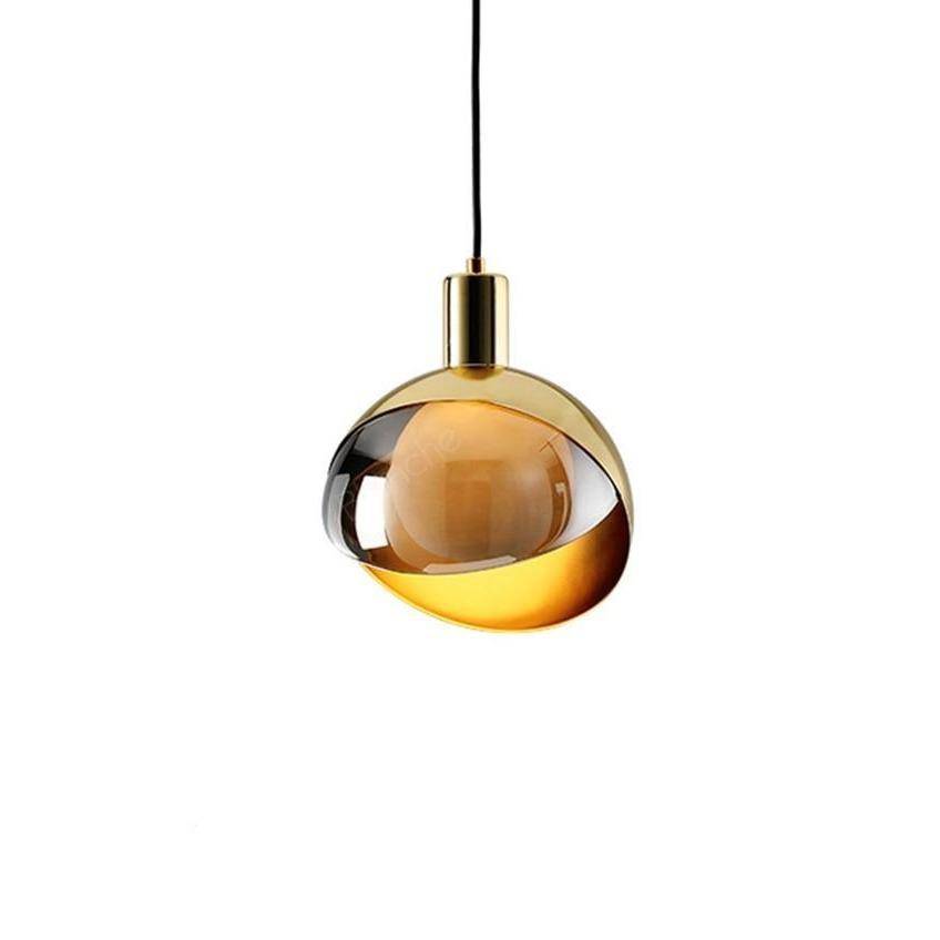 Suspension design LED avec abat-jour arrondi doré Loft - vue 4 sur 7