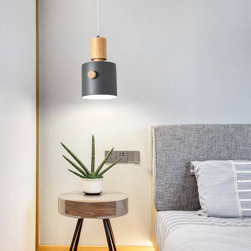 pendant light modern LED with lampshade colored wood Nordic