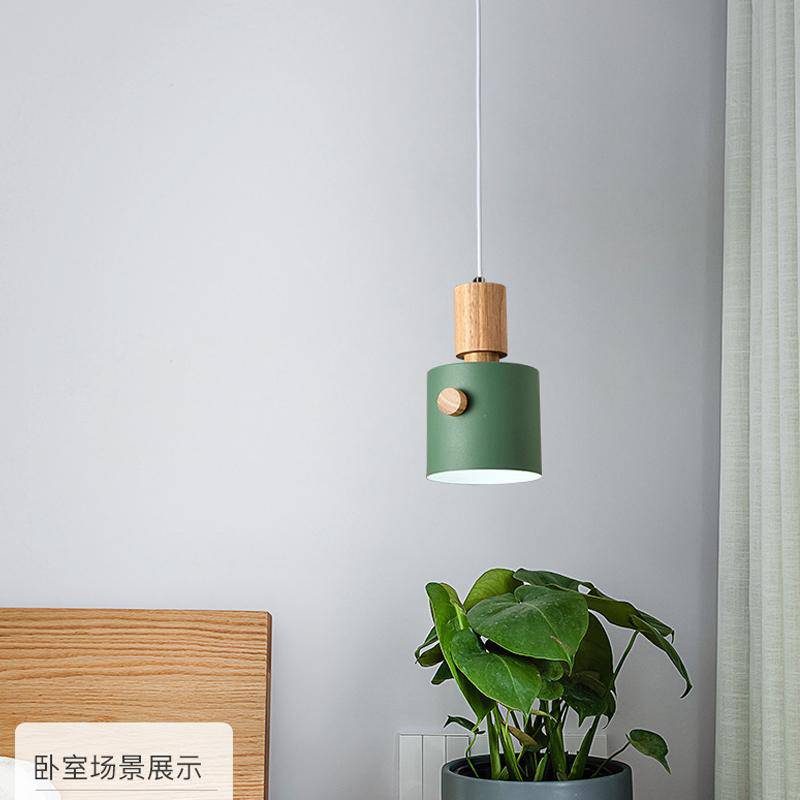 pendant light modern LED with lampshade colored wood Nordic