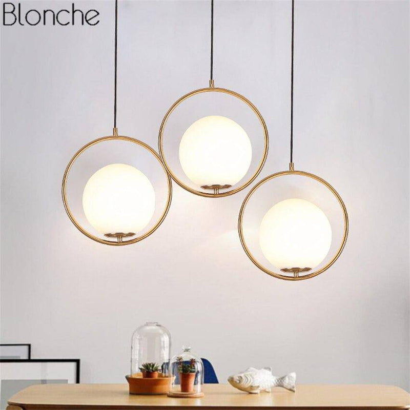 pendant light LED design gold ring and glass Indoor