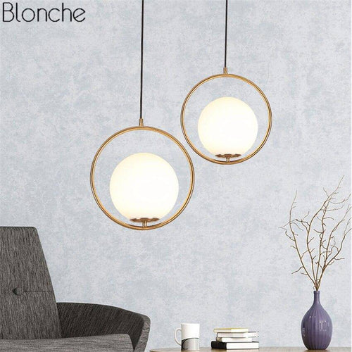 Suspension design à LED anneau doré et verre Indoor - vue 3 sur 3