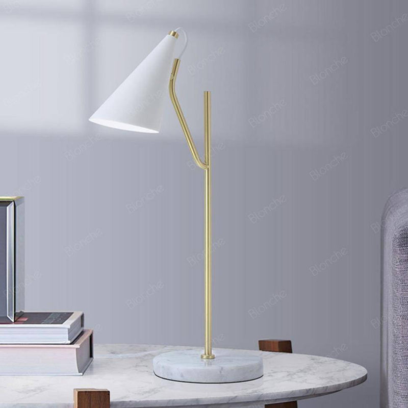 Marble LED design table lamp with gold tube