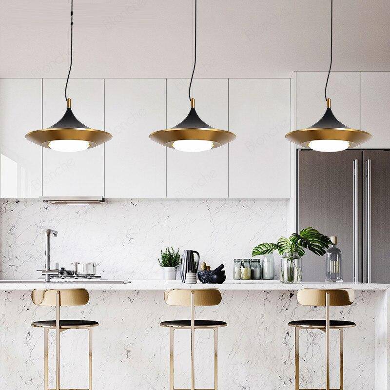 pendant light modern LED with lampshade rounded golden triangular