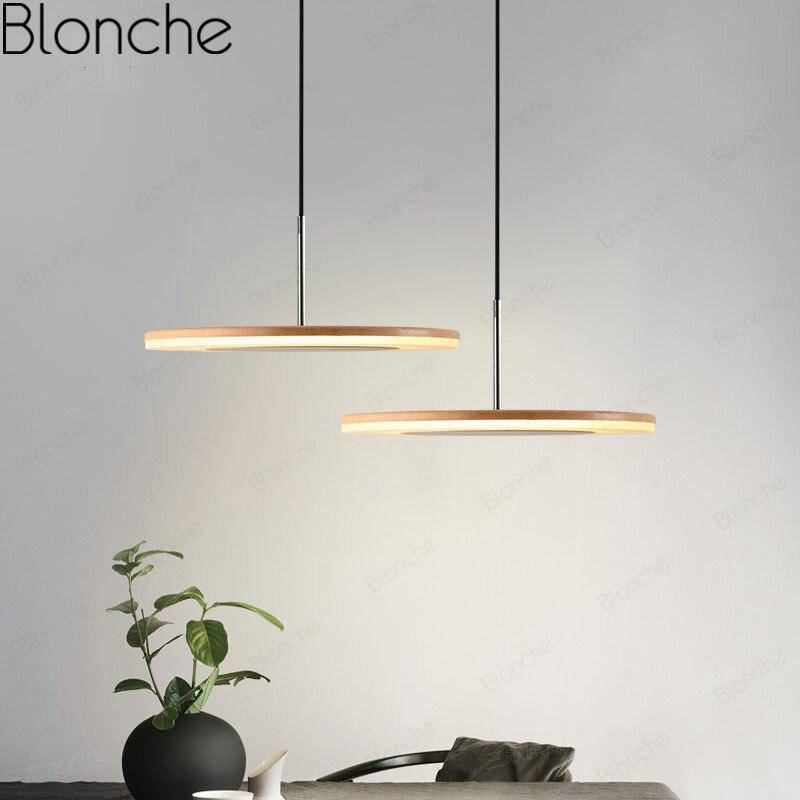 Lámpara de suspensión LED moderno con disco de madera estilo Hang