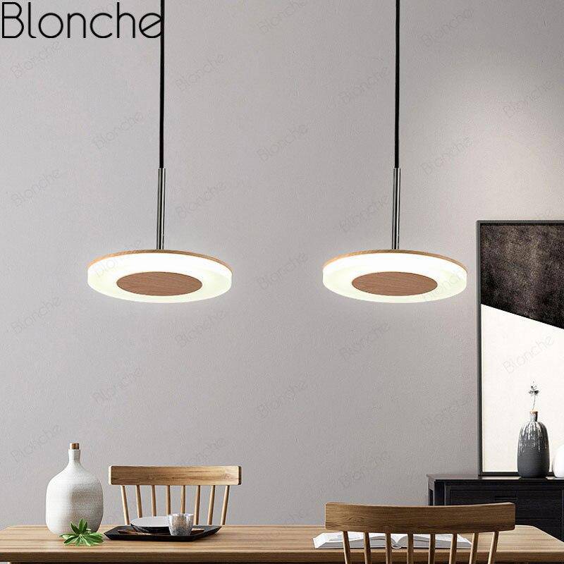 Lámpara de suspensión LED moderno con disco de madera estilo Hang