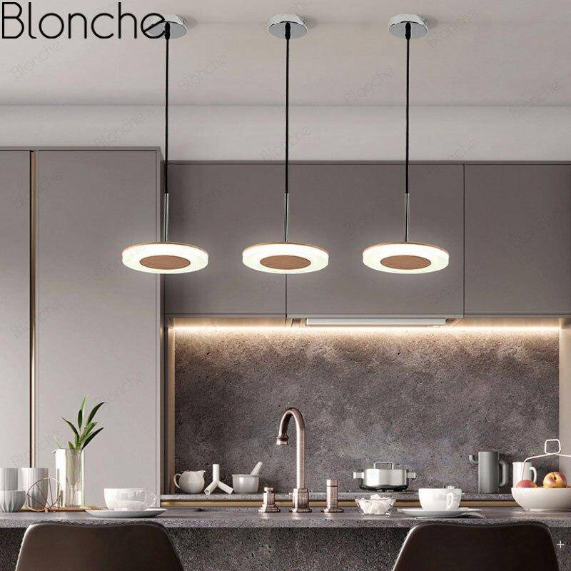 Lámpara de suspensión LED moderno con disco de madera estilo Hang