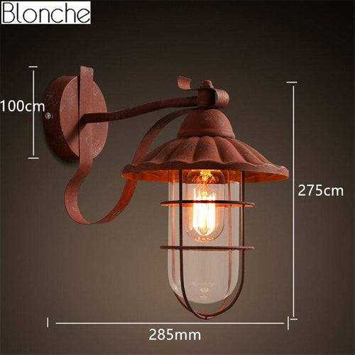 Applique murale rustique style rétro avec lampe en cage en métal - vue 5 sur 5