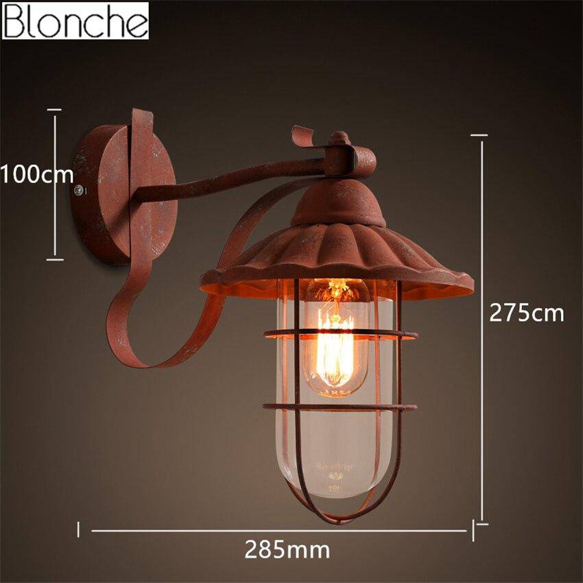 Applique murale rustique style rétro avec lampe en cage en métal - vue 4 sur 5