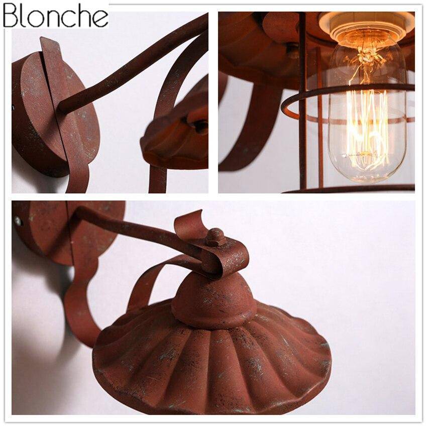 Applique murale rustique style rétro avec lampe en cage en métal - vue 2 sur 5