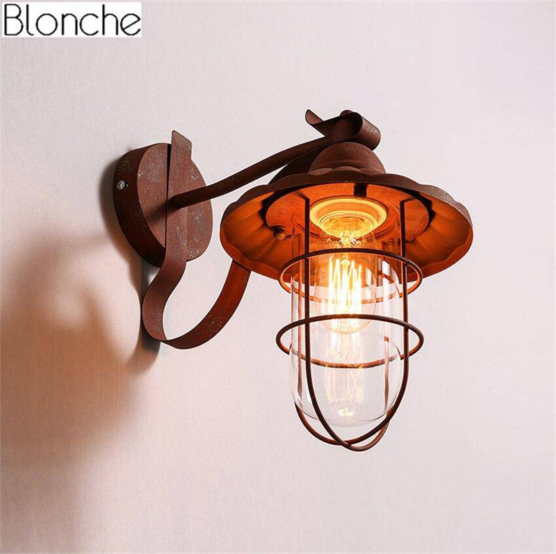 wall lamp Rustic retro style wall lamp with metal cage