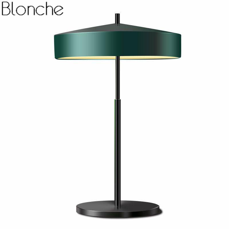 LED design table lamp with lampshade in metal