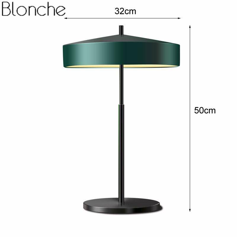 LED design table lamp with lampshade in metal