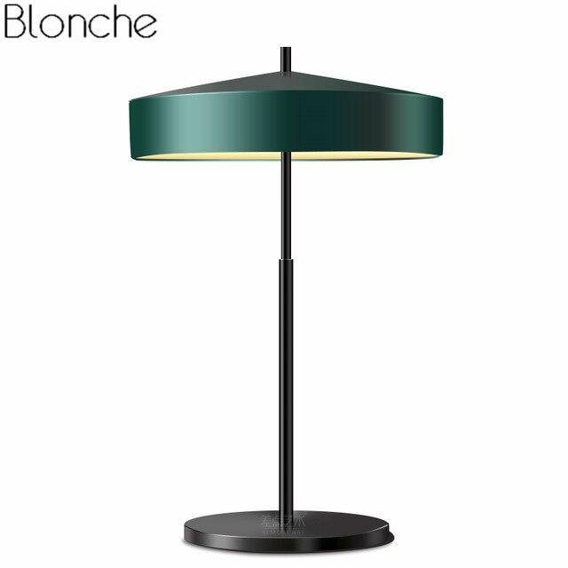 LED design table lamp with lampshade in metal