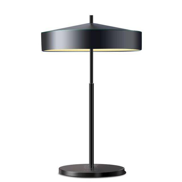 LED design table lamp with lampshade in metal