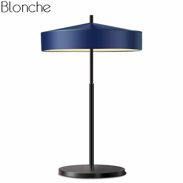 LED design table lamp with lampshade in metal