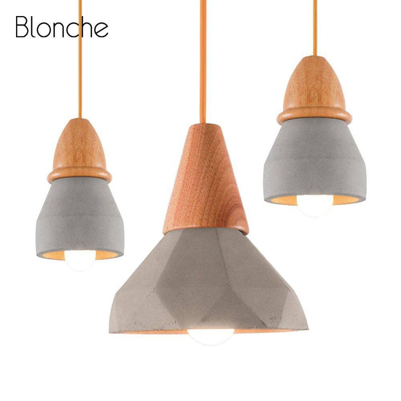 pendant light LED design in cement and wood Loft Decor style