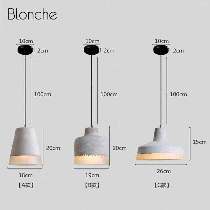 Suspension design LED en ciment avec abat-jour de plusieurs formes Loft