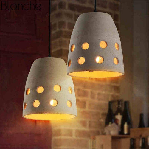 pendant light in LED cement with lampshade rounded holes Hang