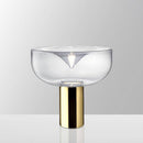 Lampe à poser design LED avec abat-jour arrondi et cylindre doré