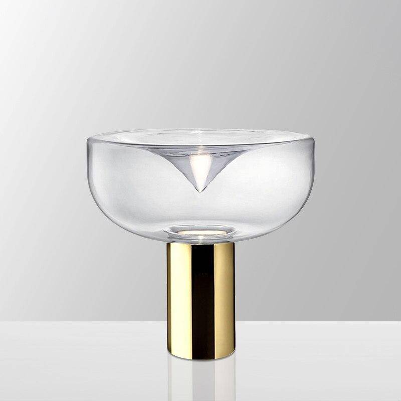 LED design table lamp with lampshade and gold cylinder