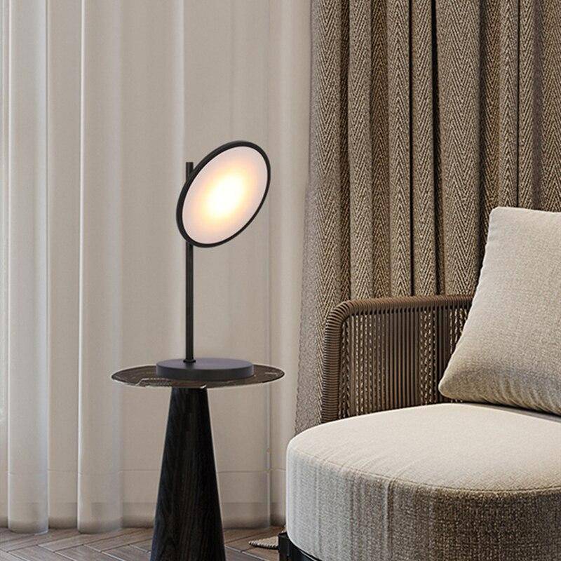 Lampadaire design LED en métal noir avec grand cercle lumineux Nordic