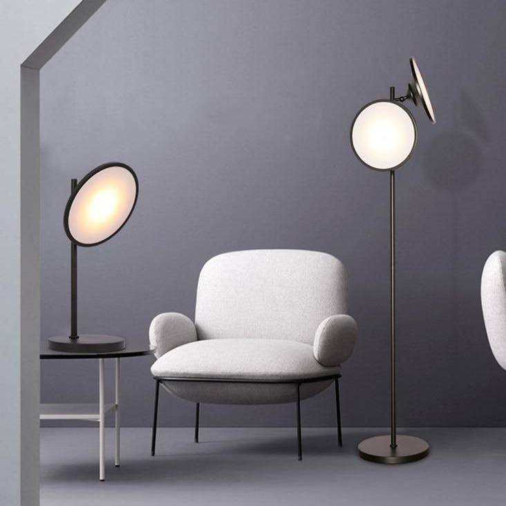 Floor lamp LED design in black metal with large Nordic light circle