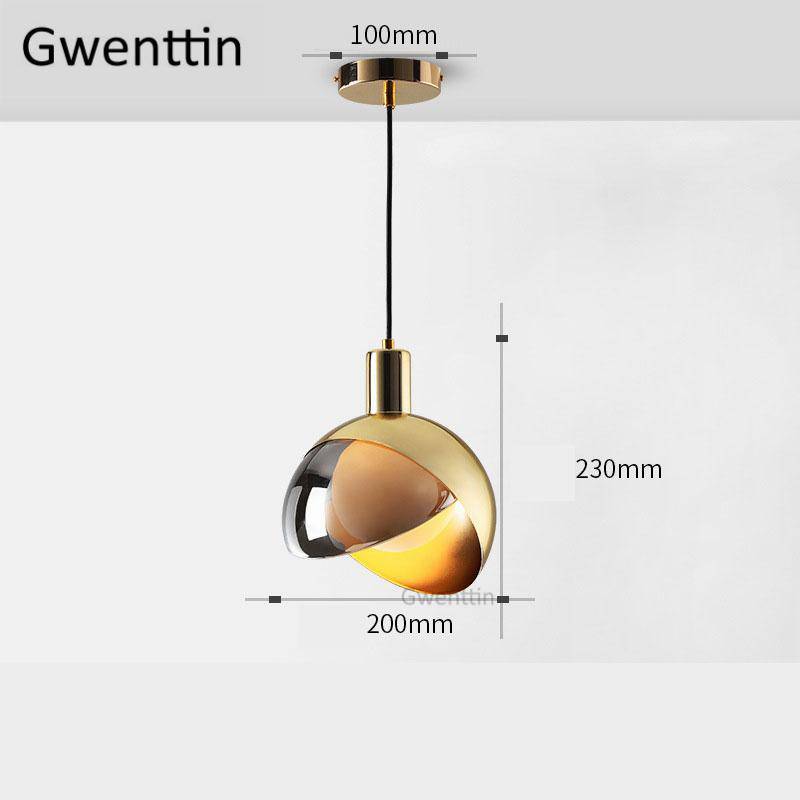 Lámpara de suspensión design LED con pantalla esférica de metal dorado Loft