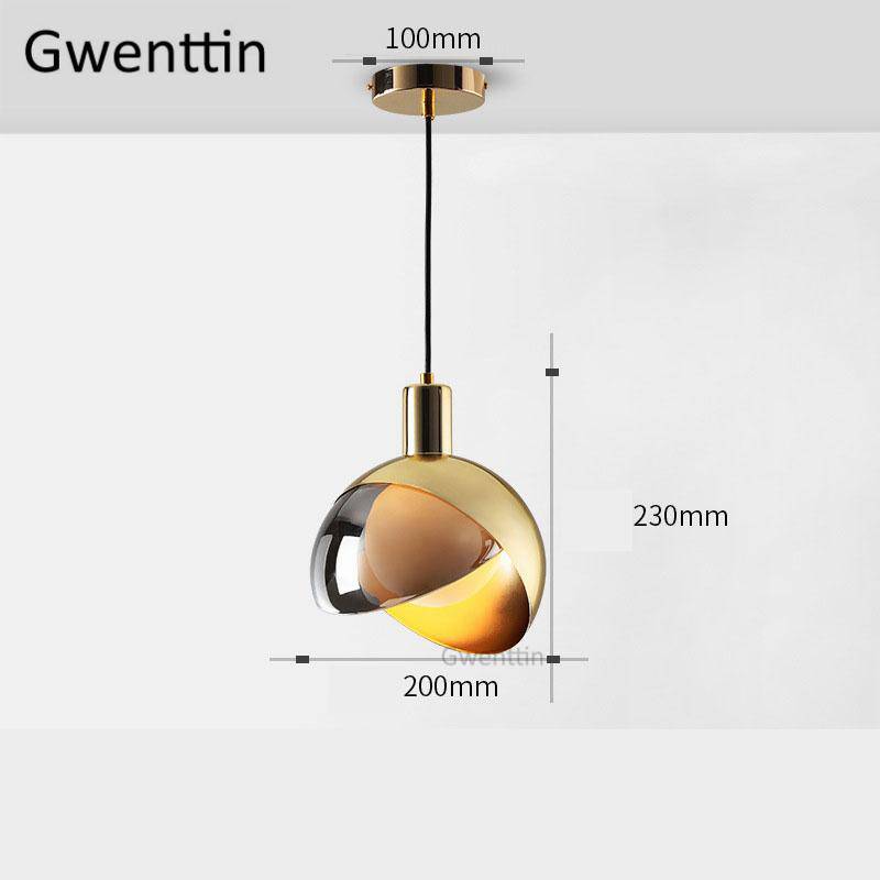 Suspension design LED avec abat-jour sphérique en métal doré Loft