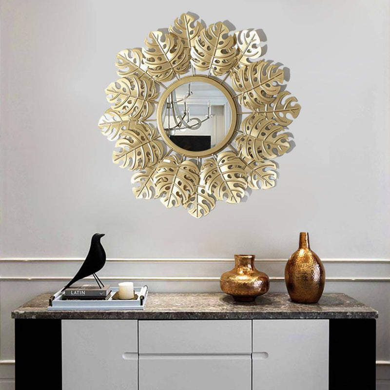 Round gold wall mirror, sunburst style