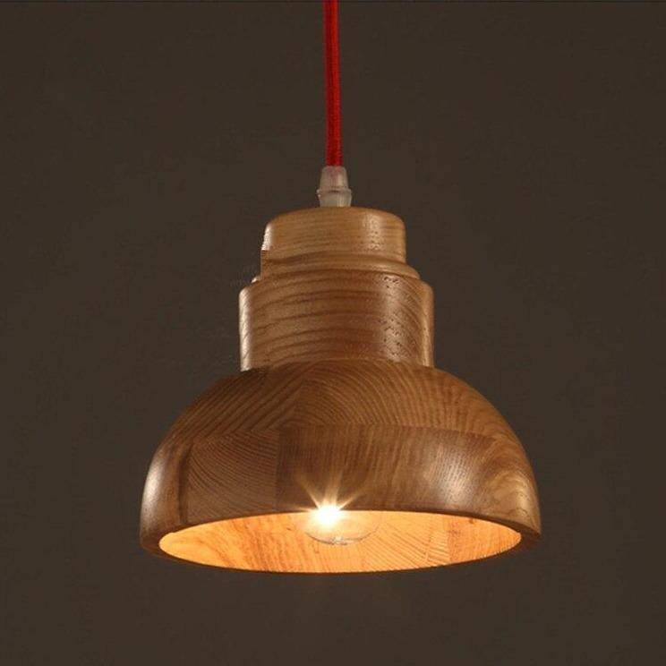 pendant light modern wooden LED with lampshade Craft rounded