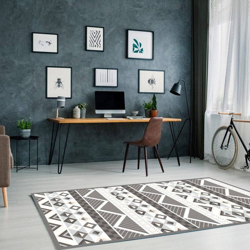 Modern grey rectangle rug with geometrical shapes Rug