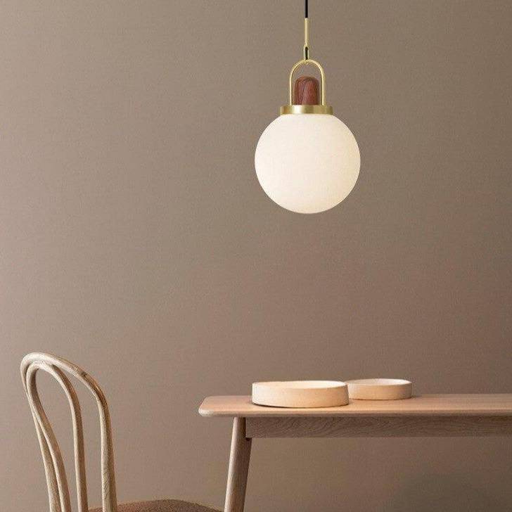 pendant light design LED ball in glass and gold metal wood style