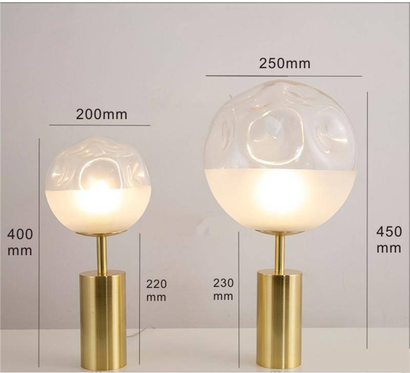 LED design table lamp with gold cylinder and distorted glass Rui