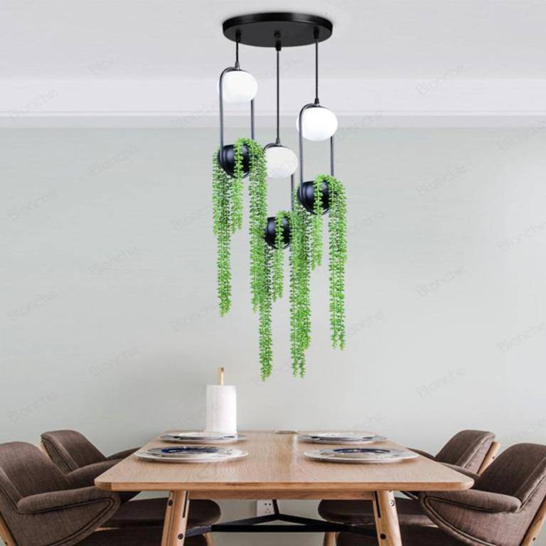 pendant light LED design with glass ball and hanging flowers