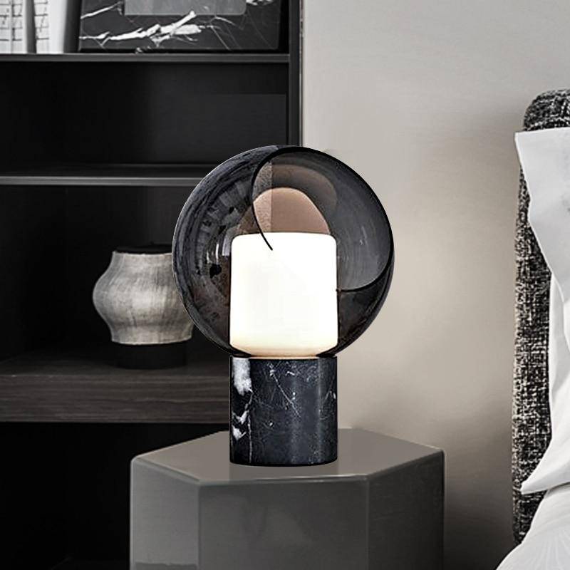 Lampe à poser design LED en marbre avec boule en verre Luxury