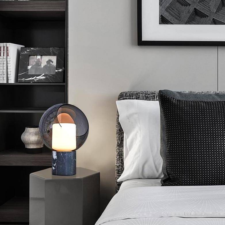 Lampe à poser design LED en marbre avec boule en verre Luxury