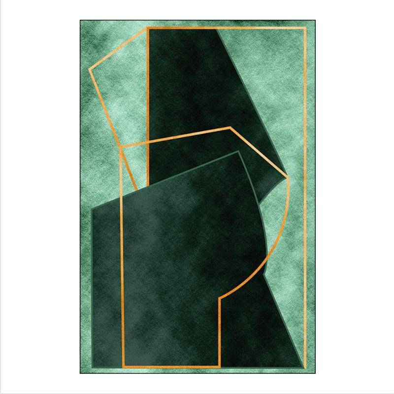 Tapis rectangle géométrique vert et bande doré Pattern