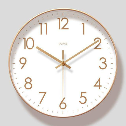 Round wall clock with pink gold Minute numbers