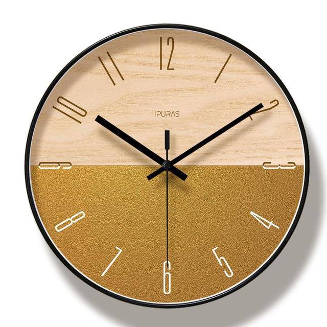 Round wall clock with golden numbers Silo