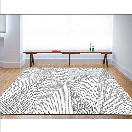 Tapis rectangle moderne rayé noir et blanc géométrique