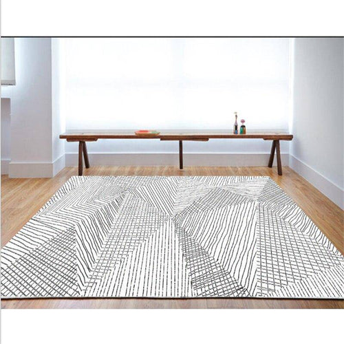 Modern black and white striped rectangle rug