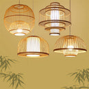 Suspension en bambou LED avec différents cylindres style Asian