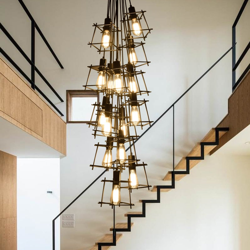 Industrial chandelier with cubic hanging lamps Onigun