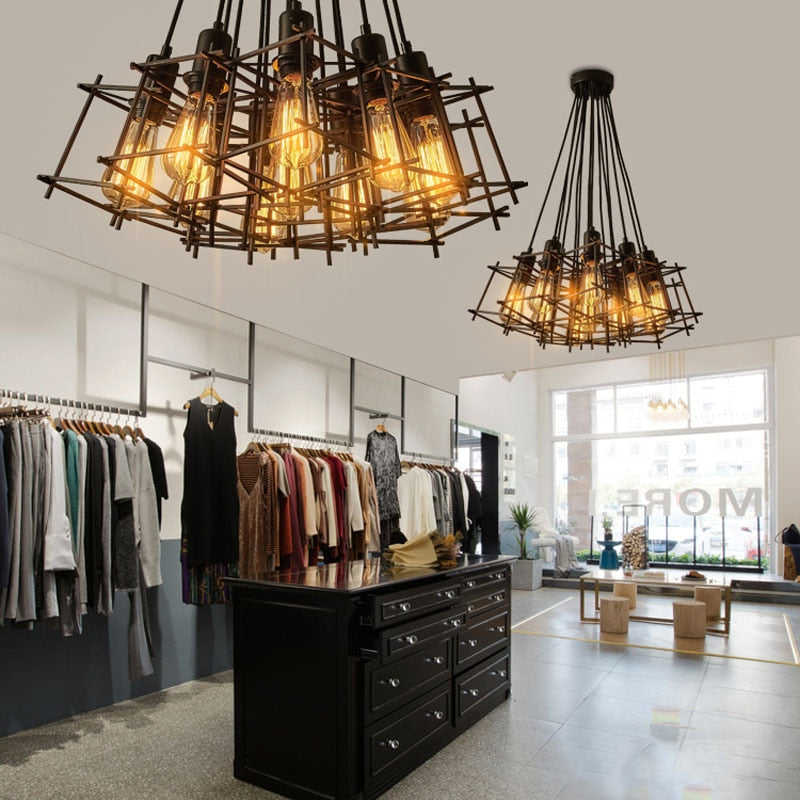 Industrial chandelier with cubic hanging lamps Onigun